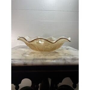 Vintage Jeanette Marigold Depression Glass  Ruffled Iris Herringbone Fruit Bowl
